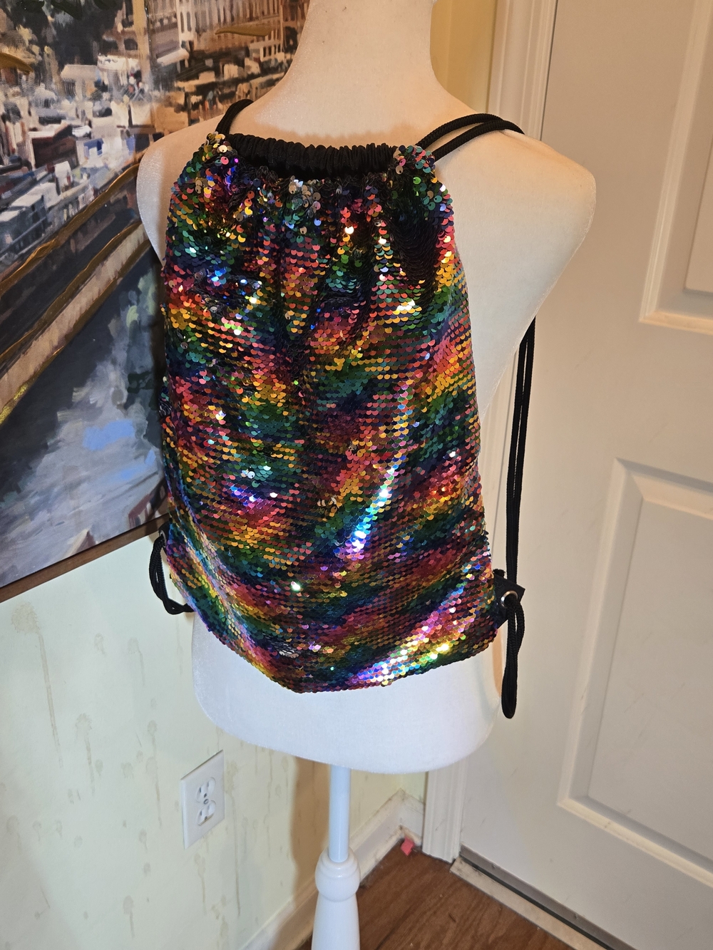 Multicolor Sequin Drawstring Backpack